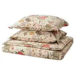 IKEA NÄsselklocka Dekbedovertrek en 2 kussenslopen, licht grijsbeige/veelkleurig, 240x220/60x70 cm aanbieding