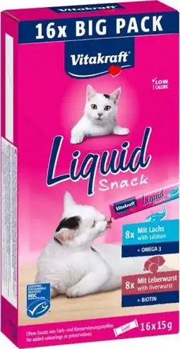 Intratuin Vitakraft kattensnack Liquid zalm en leverworst 15 g 16 stuks aanbieding