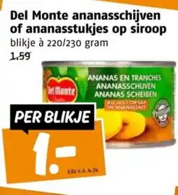 Poiesz Del Monte ananasschijven of ananasstukjes op siroop aanbieding