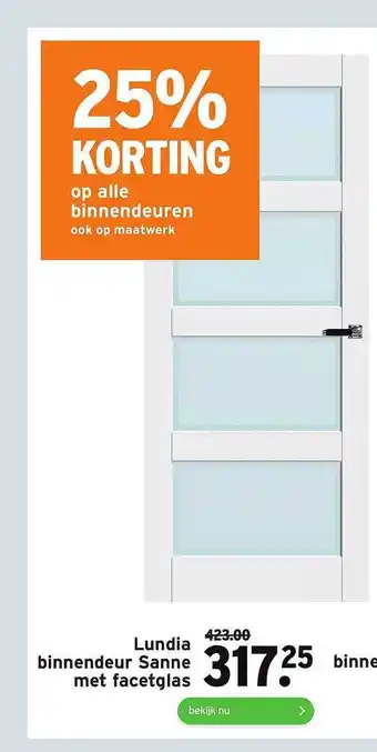 GAMMA Lundia Binnendeur Sanne Met Facetglas 25% Korting aanbieding