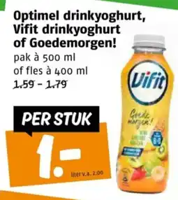 Poiesz Optimel drinkyoghurt, Vifit drinkyoghurt of Goedemorgen aanbieding