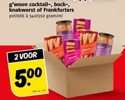 Poiesz G'woon cocktail, bock, knakworst of frankfurters aanbieding