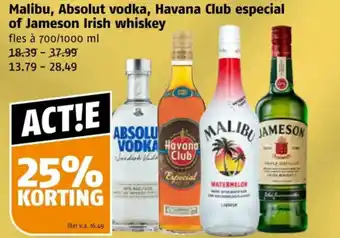Poiesz Malibu, Absolut vodka, Havana Club especial of Jameson Irish whiskey aanbieding