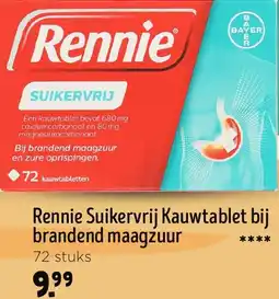Jumbo Rennie Suikervrij Kauwtablet bij brandend maagzuur 72 stuks aanbieding