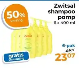 Trekpleister Zwitsal shampoo pomp 6 x 400 ml aanbieding