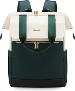 Amazon LOVEVOOK Rugzak dames, laptop schoolrugzak waterdicht, beige en groen, 15,6 Zoll aanbieding