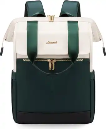 Amazon LOVEVOOK Rugzak dames, laptop schoolrugzak waterdicht, beige en groen, 15,6 Zoll aanbieding