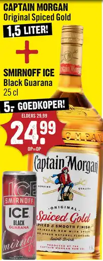 Dirck 3 CAPTAIN MORGAN Original Spiced Gold + SMIRNOFF ICE Black Guarana aanbieding