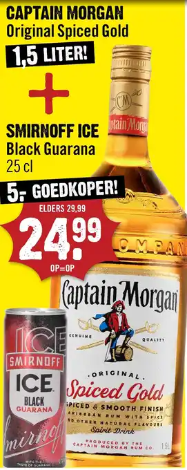 Dirck 3 CAPTAIN MORGAN Original Spiced Gold + SMIRNOFF ICE Black Guarana aanbieding
