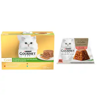 Zooplus 96 x 85 g Gourmet Gold natvoer +8 x 57 g Gourmet Revelations Fine Cuts Zalm in gelei natvoer gratis! aanbieding