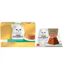 Zooplus 96 x 85 g Gourmet Gold natvoer +8 x 57 g Gourmet Revelations Fine Cuts Zalm in gelei natvoer gratis! aanbieding