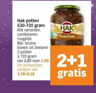 Albert Heijn Hak Potten 630-720 Gram 2+1 Gratis aanbieding