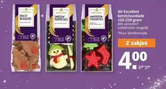 Albert Heijn AH Excellent Kerstchocolade 150-250 Gram aanbieding
