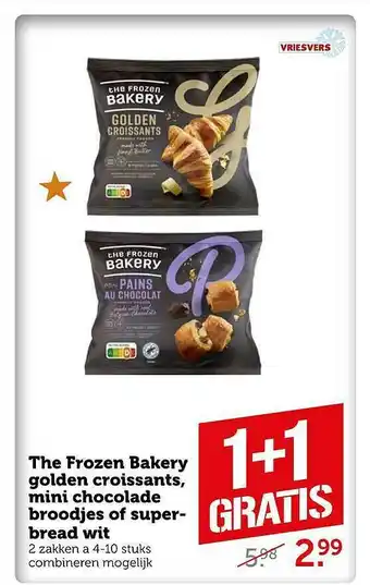 Coop The Frozen Bakery Golden Croissants, Mini Chocolade Broodjes Of Superbread Wit 1+1 Gratis aanbieding