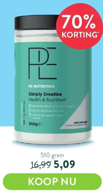 Holland & Barrett PE Nutrition Simply Creatine Health & Creatine 510 gram aanbieding