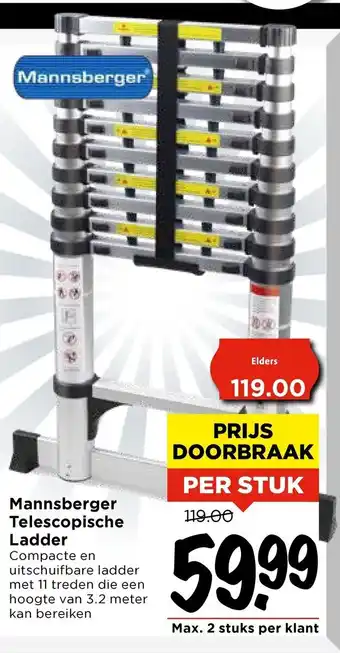 Vomar Voordeelmarkt Mannsberger Telescopische Ladder aanbieding