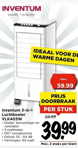 Vomar Voordeelmarkt Inventum 3 in 1 Luchtkoeler VLK403W aanbieding