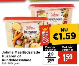 Vomar Voordeelmarkt Johma Maaltijdsalade Huzaren of Rundvleessalade aanbieding