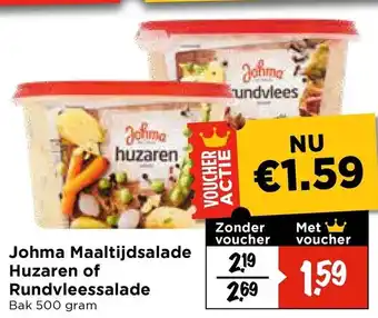 Vomar Voordeelmarkt Johma Maaltijdsalade Huzaren of Rundvleessalade aanbieding