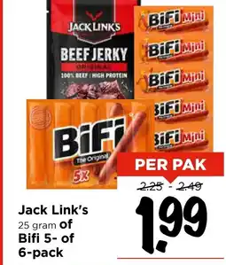 Vomar Voordeelmarkt Jack Link's of Bifi 5 of 6 pack aanbieding