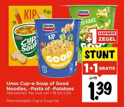 Vomar Voordeelmarkt Unox Cup-a-Soup of Good Noodles, Pasta of Potatoes aanbieding