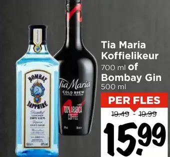 Vomar Voordeelmarkt Tia Maria Koffielikeur OF Bombay Gin aanbieding