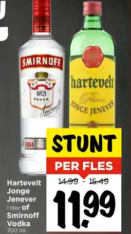 Vomar Voordeelmarkt Hartevelt Jonge Jenever of Smirnoff Vodka aanbieding