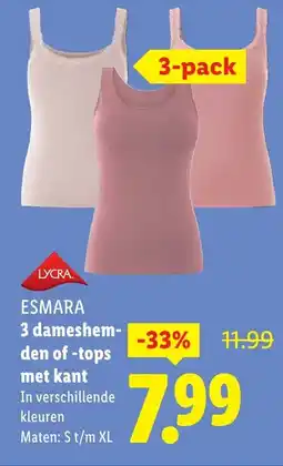 Lidl Esmara 3 dameshem den of tops met kant aanbieding