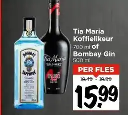Vomar Voordeelmarkt Tia Maria Koffielikeur 700 ml of Bombay Gin 500 ml aanbieding