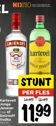 Vomar Voordeelmarkt Hartevelt Jonge Jenever 1 liter of Smirnoff Vodka 700 ml aanbieding