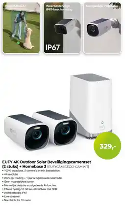 EP Beerepoot EUFY 4K Outdoor Solar Beveiligingscameraset + Homebase 3 aanbieding