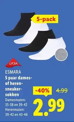 Lidl ESMARA 5 paar dames of heren sneaker sokken aanbieding
