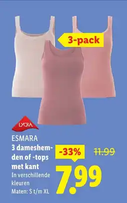 Lidl ESMARA 3 dameshem den of tops met kant aanbieding