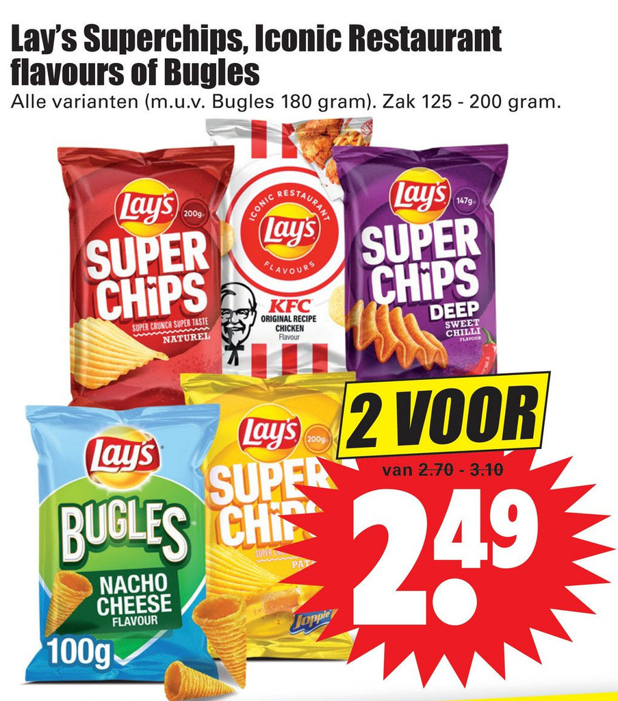 Lay's Superchips, Iconic Restaurant flavours of Bugles aanbieding bij Dirk