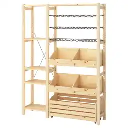 IKEA Ivar Plankencombinatie, met flessenrekken met 2 bakvormige kasten/grenen, 134x30x179 cm aanbieding