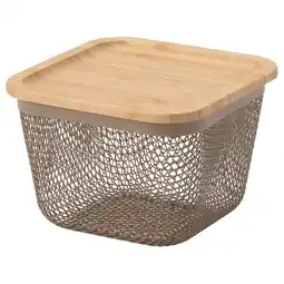 IKEA Ikea 365+ Voedselopberger met deksel, vierkant metaal/licht grijsbruin bamboe, 15x15x11 cm aanbieding