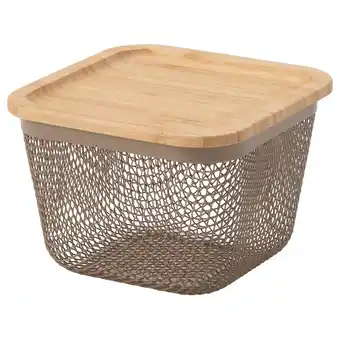 IKEA Ikea 365+ Voedselopberger met deksel, vierkant metaal/licht grijsbruin bamboe, 15x15x11 cm aanbieding