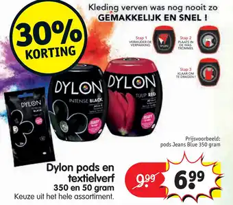 Kruidvat Dylon pods en textielverf 350 en 50 gram aanbieding