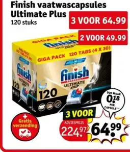 Kruidvat Finish vaatwascapsules Ultimate Plus aanbieding