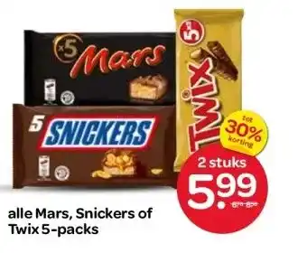 Spar alle Mars, Snickers of Twix 5-packs aanbieding