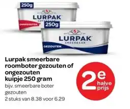 Spar Lurpak smeerbare roomboter gezouten of ongezouten kuipje 250 gram aanbieding
