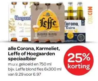 Spar alle Corona, Karmeliet, Leffe of Hoegaarden speciaalbier aanbieding