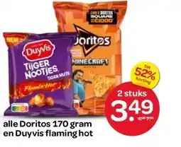 Spar alle Doritos 170 gram en Duyvis flaming hot aanbieding