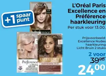 Trekpleister L'Oréal Paris Excellence en Préférence haarkleuring aanbieding