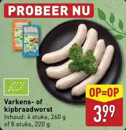 ALDI Varkens of kipbraadworst aanbieding