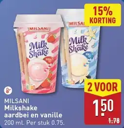 ALDI Milsani Milkshake aardbei en vanille aanbieding