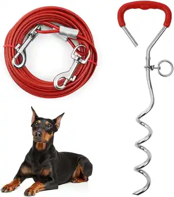 Amazon Aomig 20FT (6M) Hond Tie Out Kabel met Spiraal Grond Stake, Heavy Duty voor Outdoor Yard aanbieding