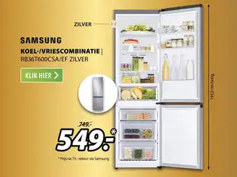 Expert SAMSUNG KOEL-/VRIESCOMBINATIE | RB36T600CSA/EF ZILVER aanbieding