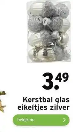 GAMMA Kerstbal glas eikeltjes zilver aanbieding