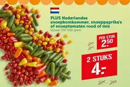Coop PLUS Nederlandse snoepkomkommer, snoeppaprika's of snoeptomaten rood of mix aanbieding